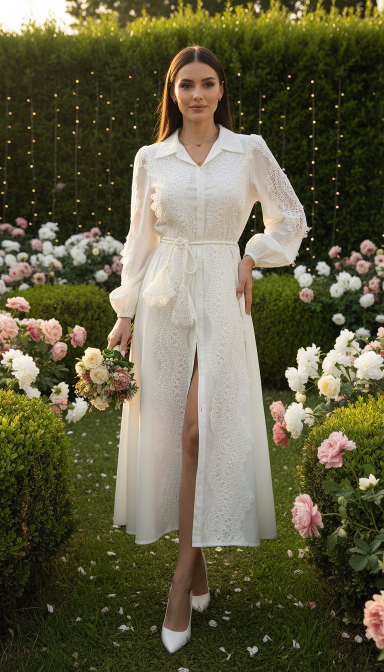 Boho-Maxikleid aus Bio-Baumwolle mit Spitze und Gürtel