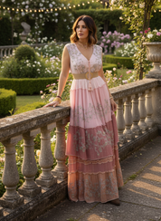 Robe longue bohème rose coucher de soleil
