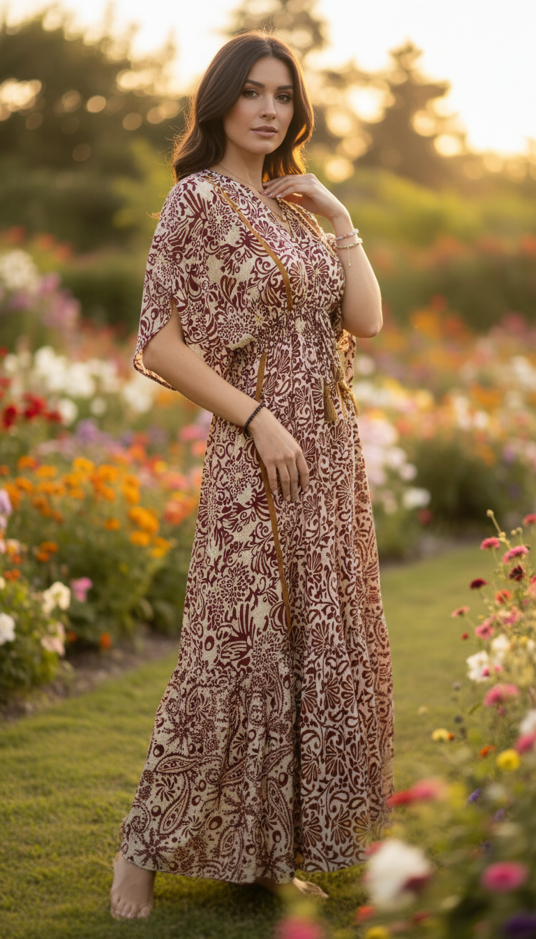 Bohemian Harmony Ruby Silk Dress