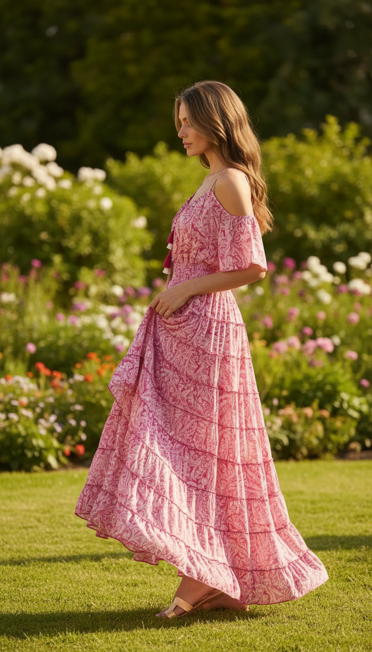 Robe en soie rose gardénia