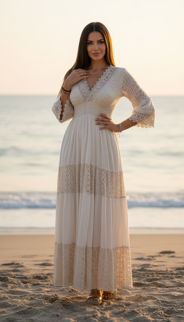 Ivory Moon Beige Lace Dress