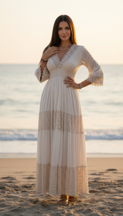 Ivory Moon Beige Lace Dress