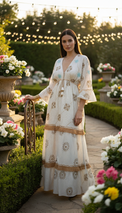 Robe longue bleu azur et blanche