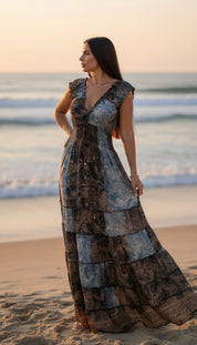 Amara Blue Silk Maxi Dress