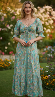 Robe en soie bleue smockée