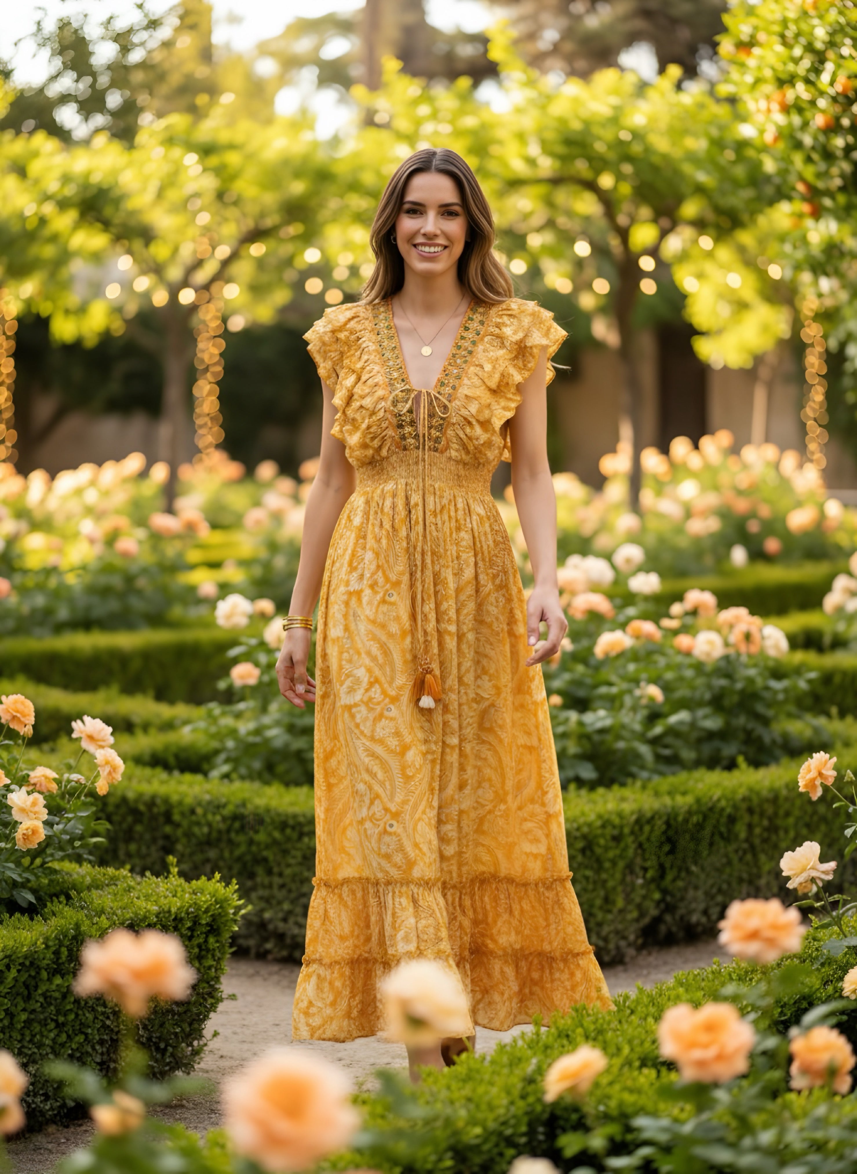 Robe en soie jaune aurore