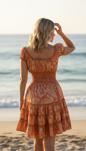 Orange Natural Silk Short Dress