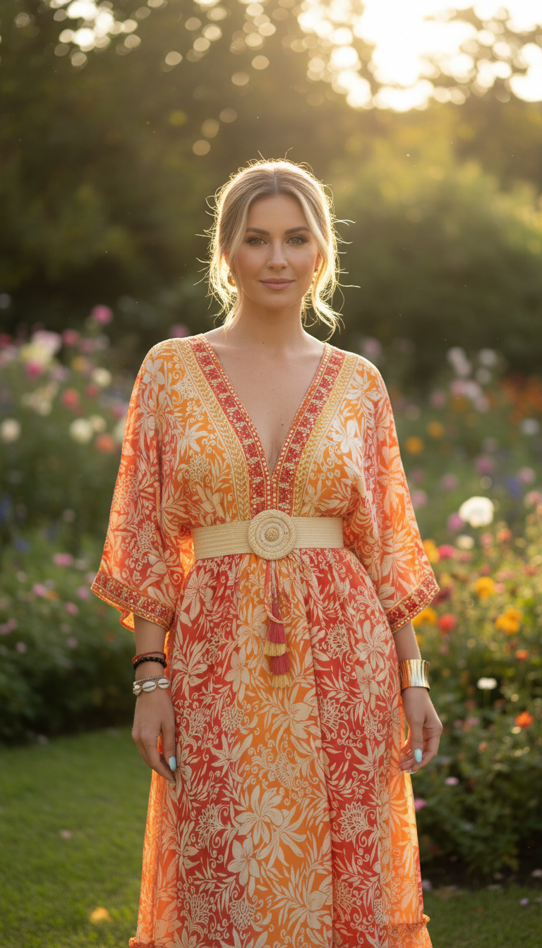 Golden Aura Orange Silk Dress