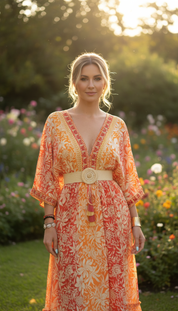 Golden Aura Orange Silk Dress