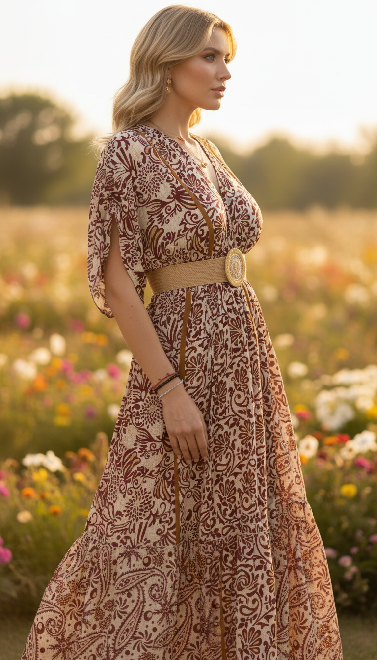 Bohemian Harmony Ruby Silk Dress