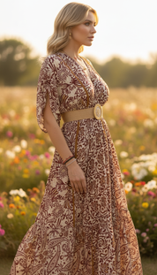 Bohemian Harmony Ruby Silk Dress