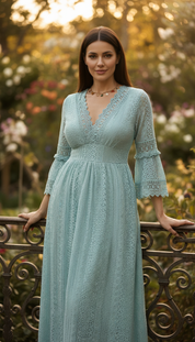 Robe en dentelle sauge