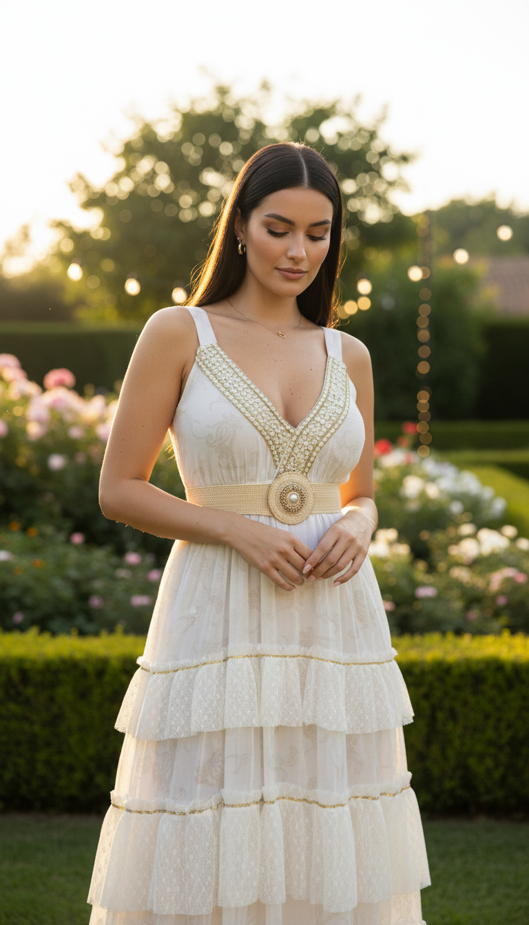 Robe longue bohème blanche à volants