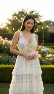 Robe longue bohème blanche à volants