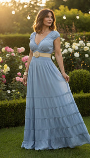 Ruhiges blaues Boho-Kleid