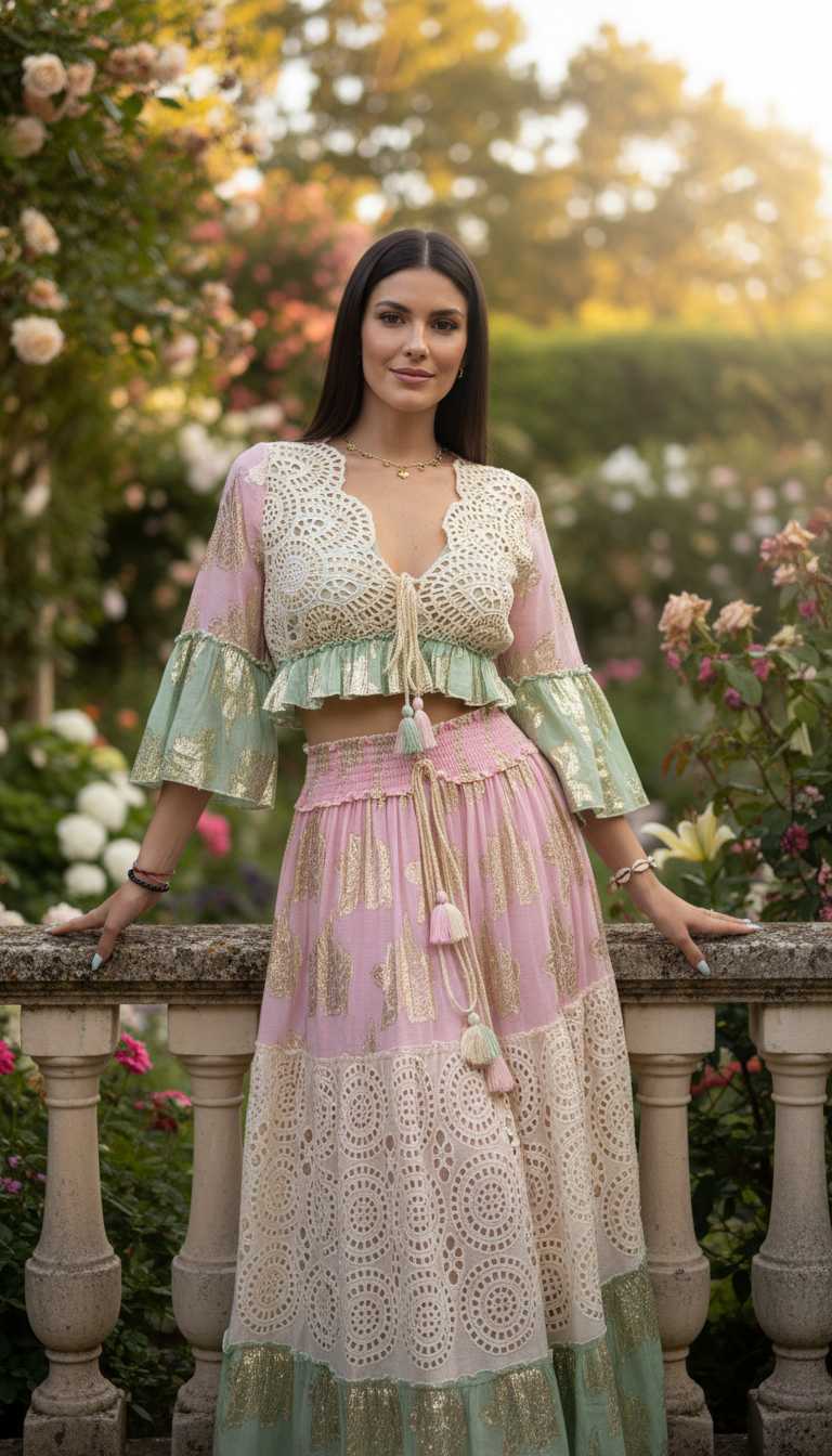 Aurora Handgefertigtes Pinkes Boho-Set