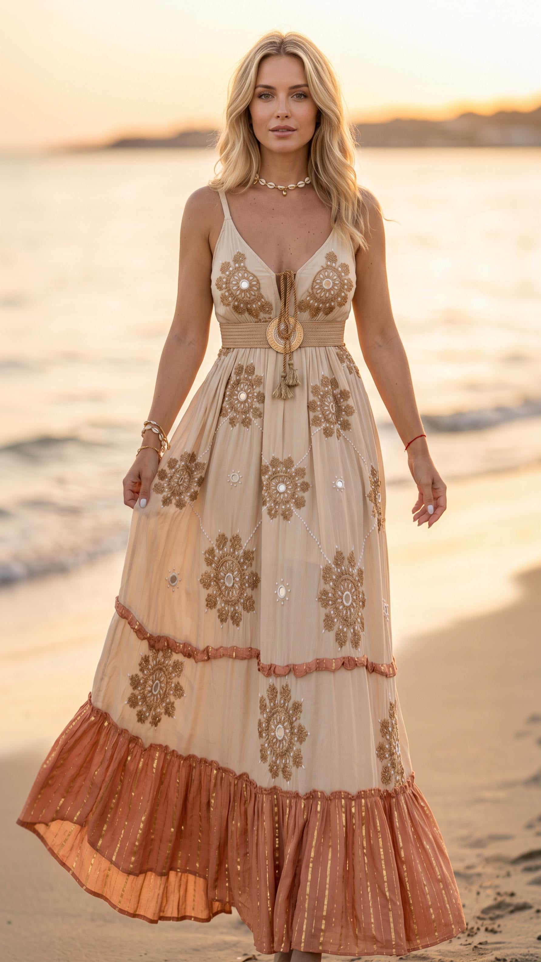 Robe Celestial Bloom beige et orange