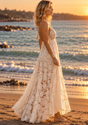 Ivory Bloom Boho Lace Maxi Dress