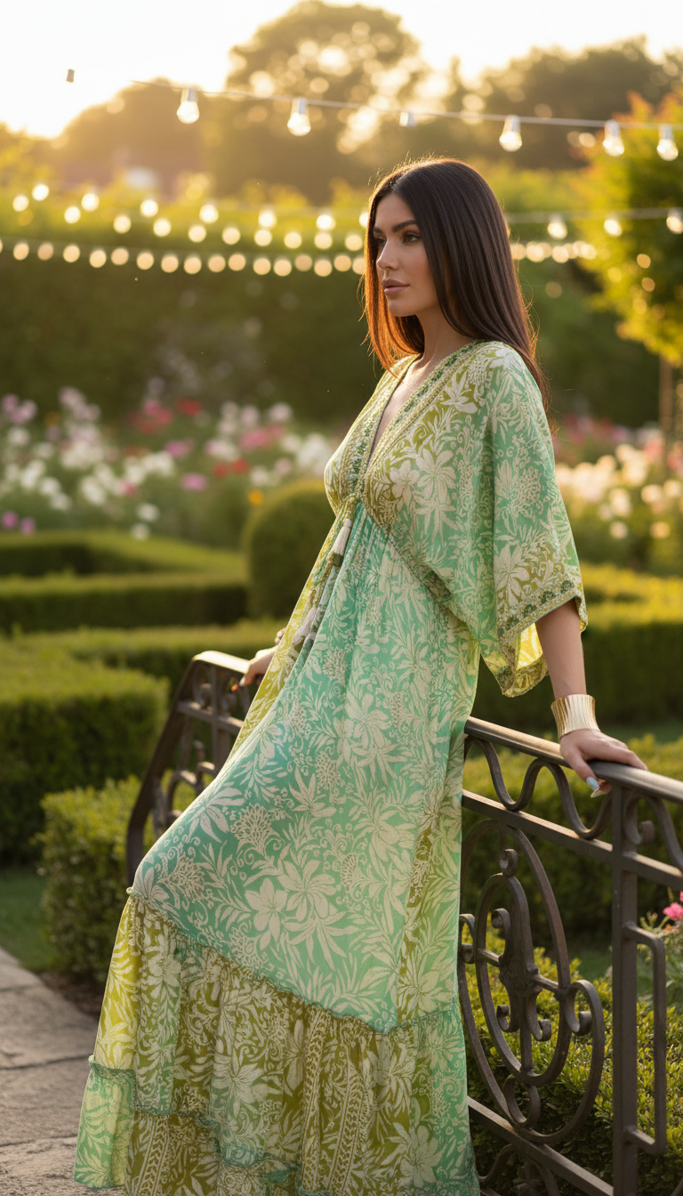Golden Aura Green Silk Dress