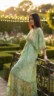 Golden Aura Green Silk Dress
