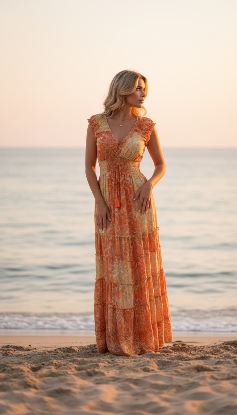 Amara Orange Silk Maxi Dress