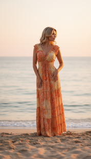 Amara Orange Silk Maxi Dress