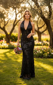Black Beaded Elegance Party Dress