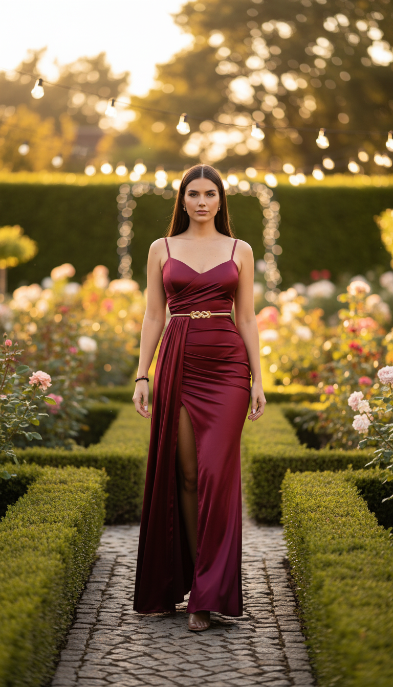Burgundy Grace Satin Gown