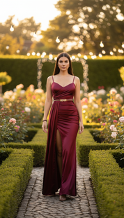 Burgundy Grace Satin Gown