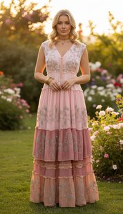 Robe longue bohème rose coucher de soleil