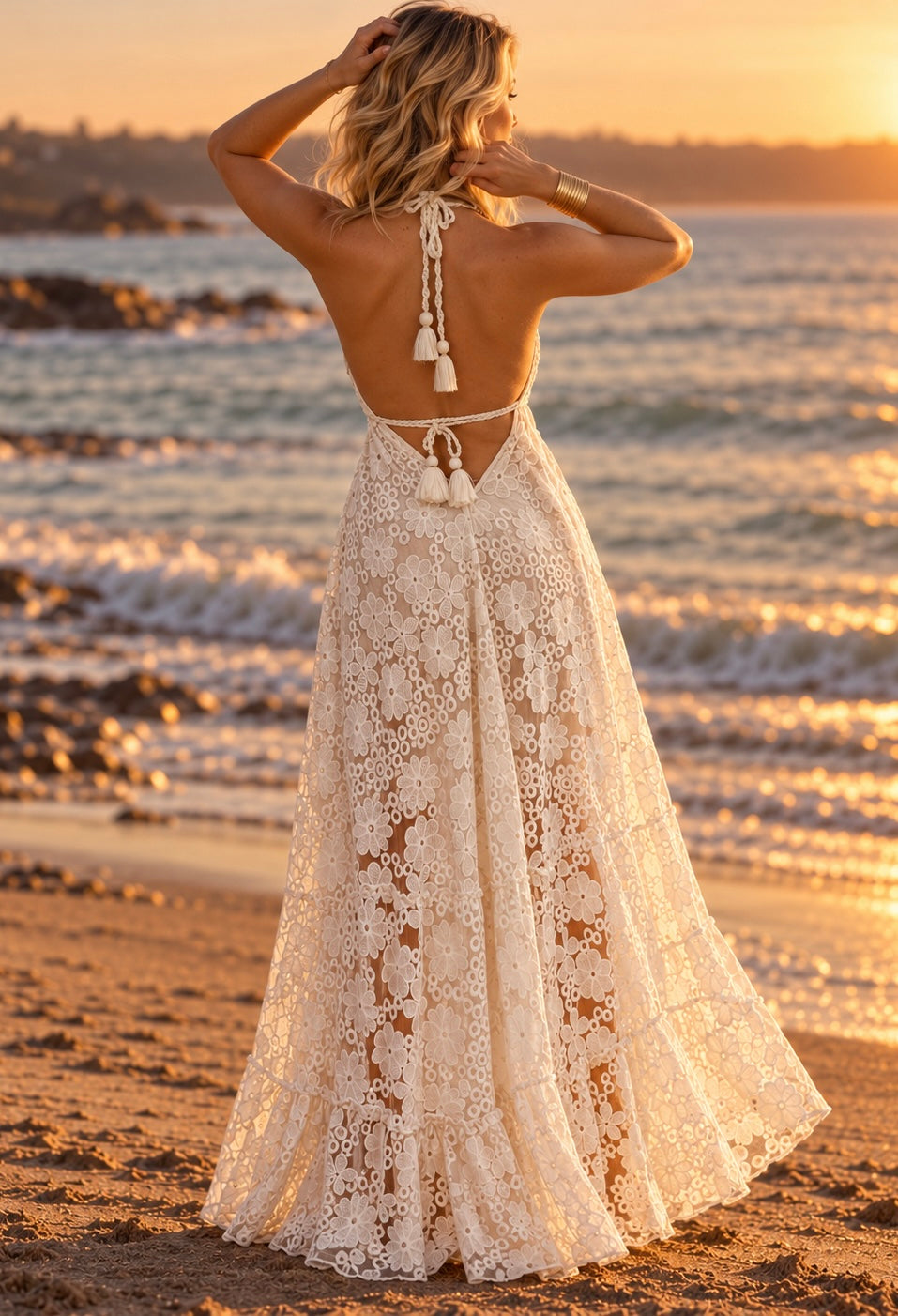 Ivory Bloom Boho Lace Maxi Dress