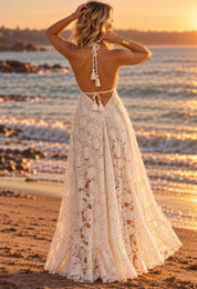Ivory Bloom Boho Lace Maxi Dress