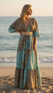 Robe longue en soie bleue Elaria