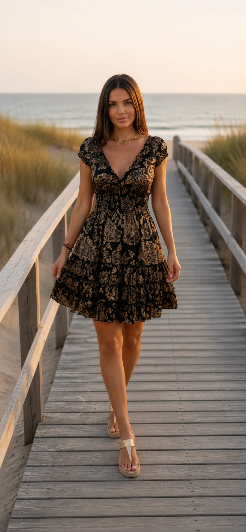 Black Natural Silk Short Dress