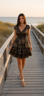 Black Natural Silk Short Dress
