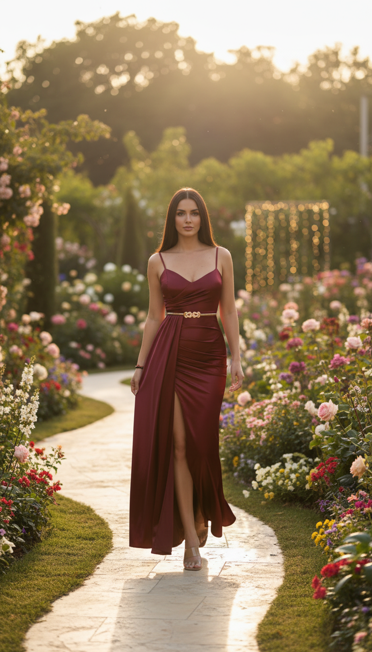 Burgundy Grace Satin Gown