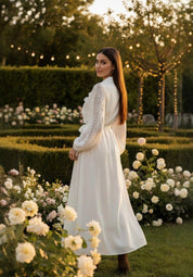 Boho-Maxikleid aus Bio-Baumwolle mit Spitze und Gürtel