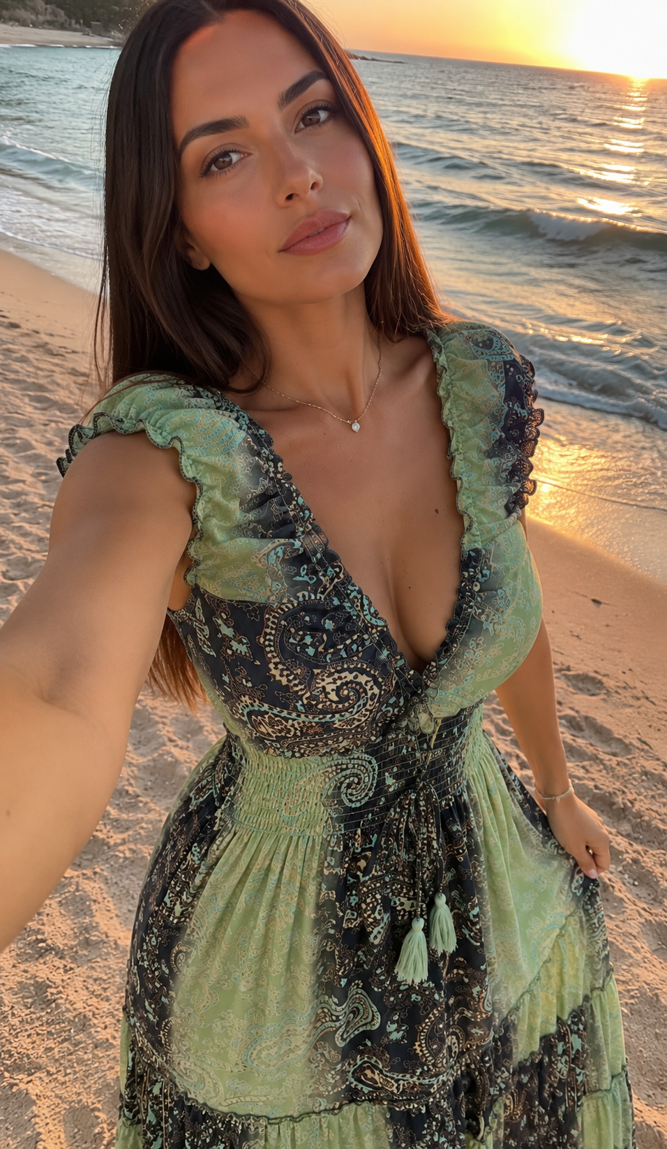 Amara Blue/Green Silk Maxi Dress