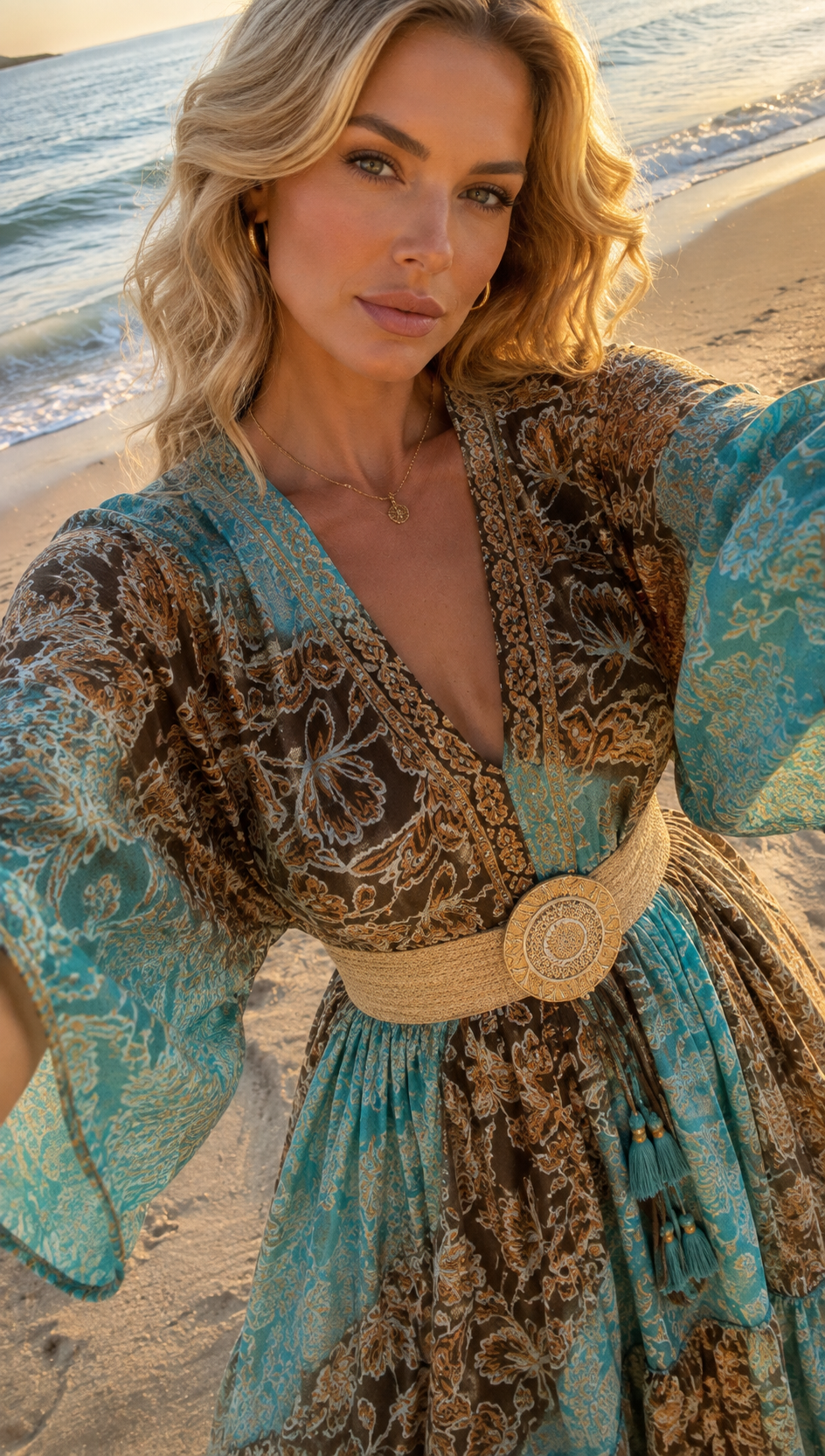 Robe longue en soie bleue Elaria
