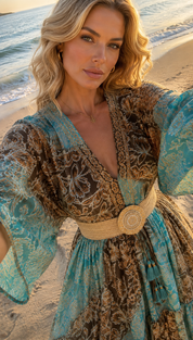 Robe longue en soie bleue Elaria
