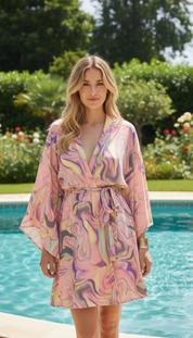 Aurea Pink Silk Kimono Set