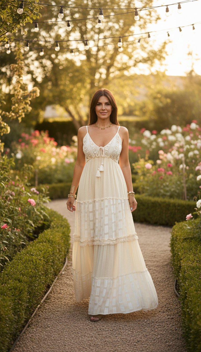 Evra Beige Boho Kleid