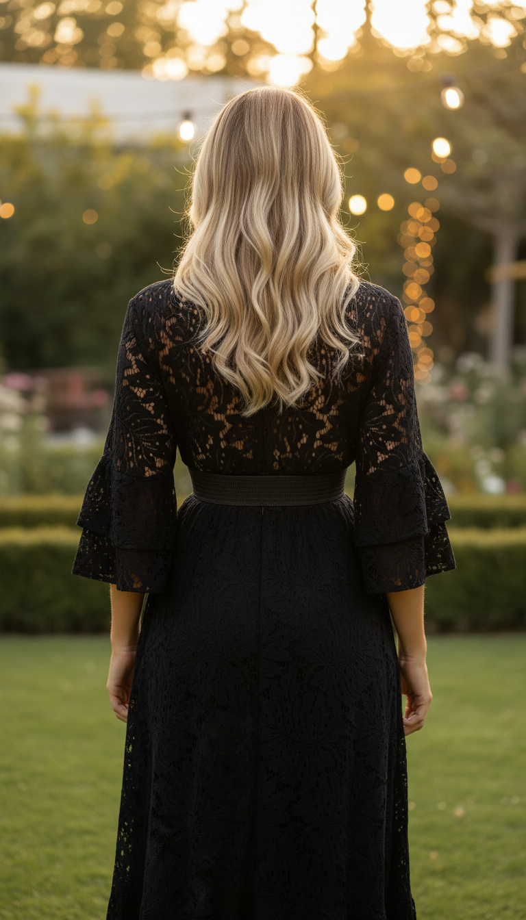 Robe en dentelle noire vaporeuse