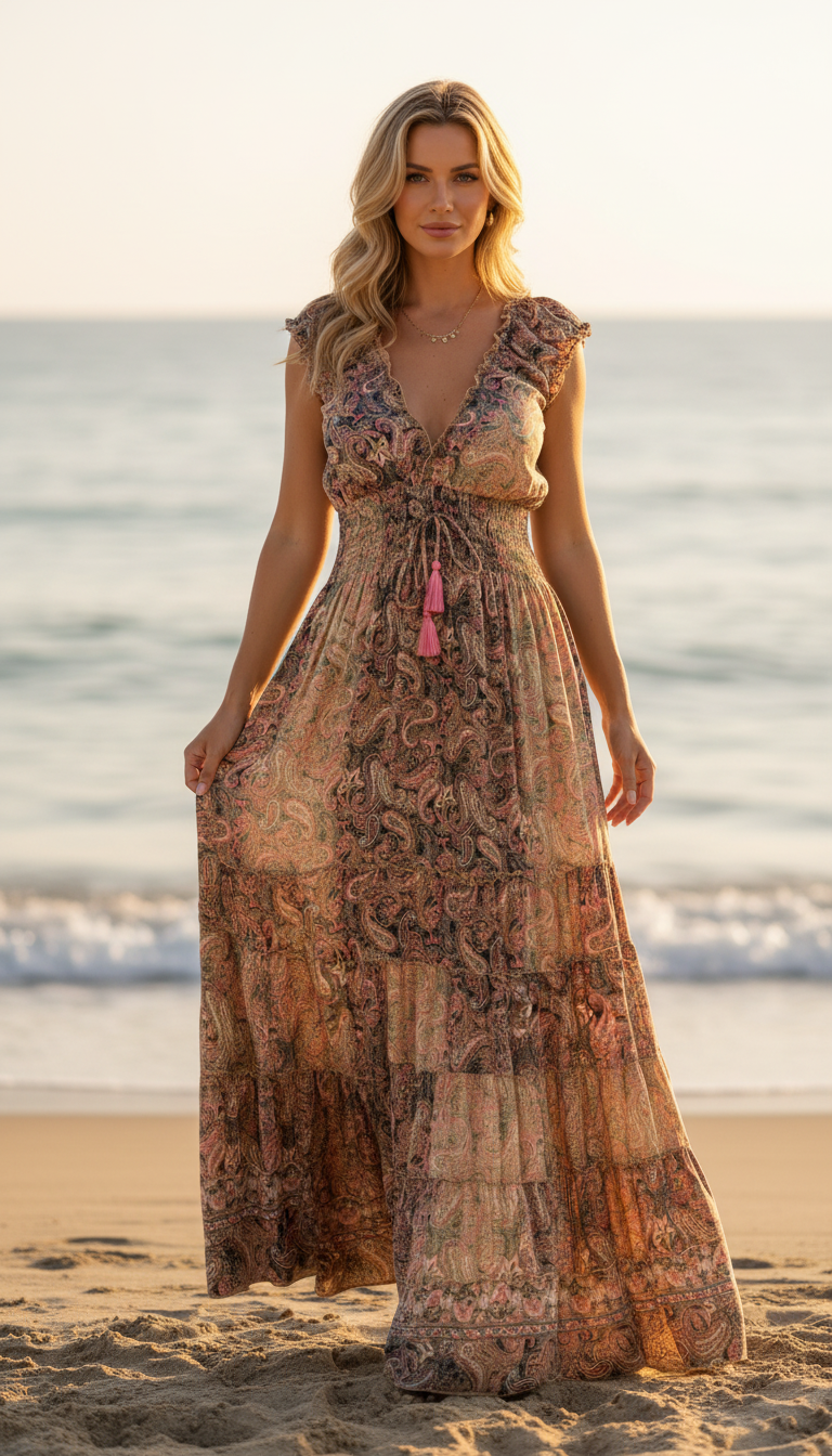Amara Wheat Silk Maxi Dress