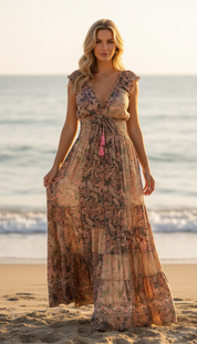 Amara Wheat Silk Maxi Dress
