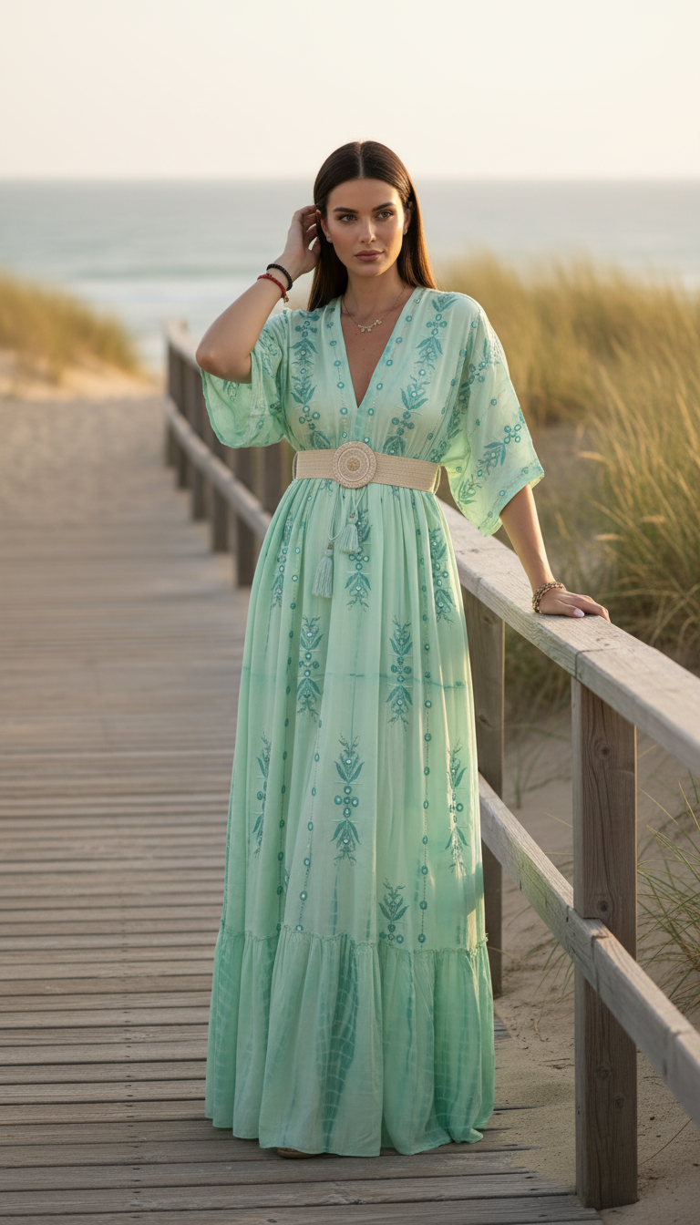 Seafoam Embroidered Maxi Dress