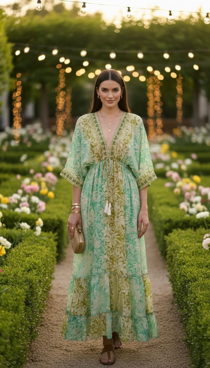 Golden Aura grünes Seidenkleid