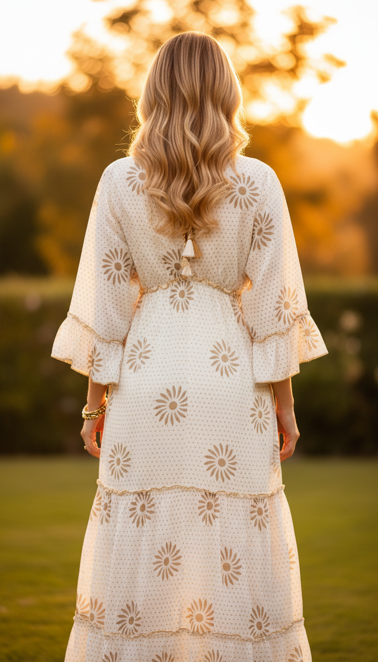 Robe longue bleu azur et blanche