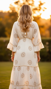 Robe longue bleu azur et blanche