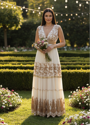 Robe longue blanche Golden Garden